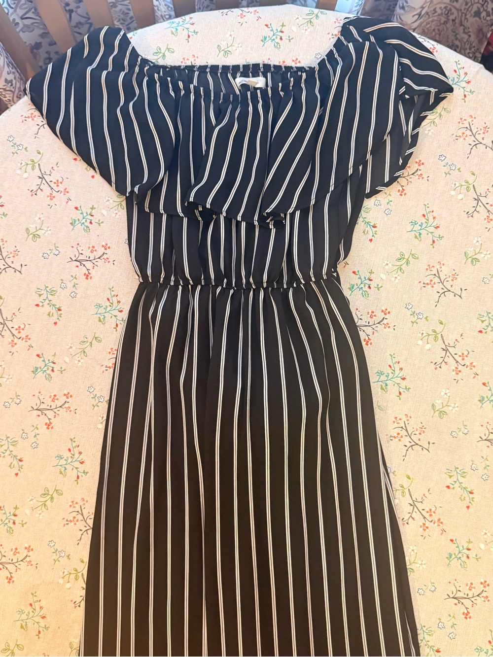 Active USA Navy & White Vertical Stripe Off-Shoulder Maxi Dress